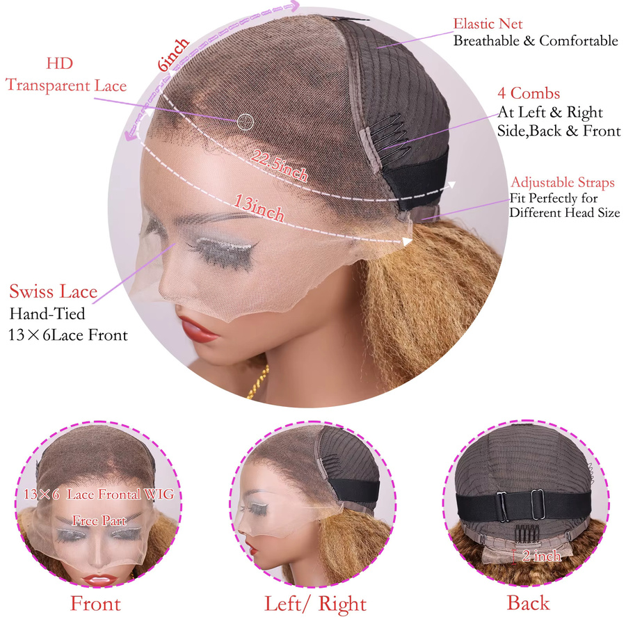 MissDorxuan Kinky Straight Lace Frontal Echthaarperücke, Braunblond Klavierfarbe - Bild 4