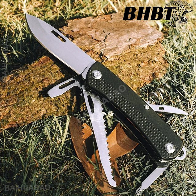 BHBT Mini Multifunktionales Klappmesser Multitool EDC Outdoor in Schwarz mit Säge, Schraubendreher und Flaschenöffner - Bild 1