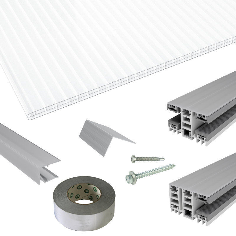 Terrassendach-Set von Friedrich von Lien AG mit Polycarbonat Stegplatten und Mendiger Thermo Verlegeprofil in Weiß, 16 mm Dicke - Bild 1