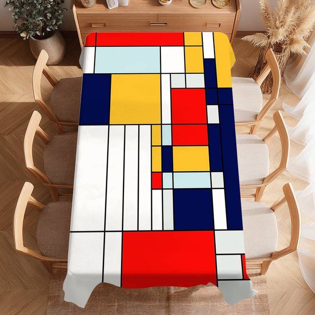 P-Piet Tischdecke Mondrian Style in Multicolor, wasserdichte und schmutzabweisende Polyester-Tischdecke für Esszimmer, Küche oder Partys - Bild 1