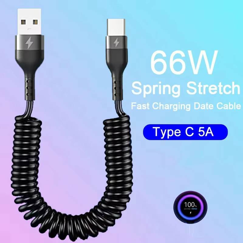Huawei USB Typ C Schnellladekabel mit 66W und 5A, Teleskopisches Spring Pull Ladekabel und Datenübertragungskabel, Schwarz - Bild 2