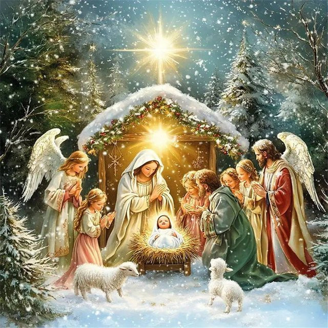 YUTTEE Diamantmalerei DIY Mosaik Set Jesus und Engel Porträt in Winter Optik, Wanddeko Multicolor, B/H: 20 x 20 cm - Bild 1
