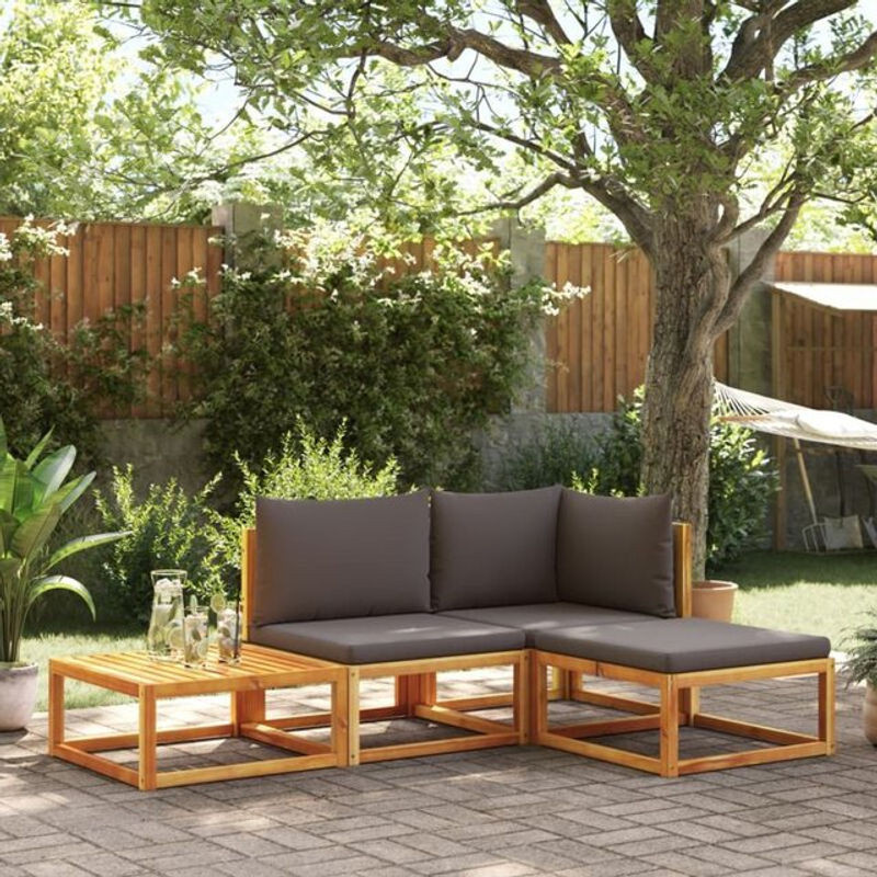 4-tlg. Garten-Sofagarnitur aus Massivholz Akazie mit Kissen in Grau und Braun von vidaxl - Bild 1