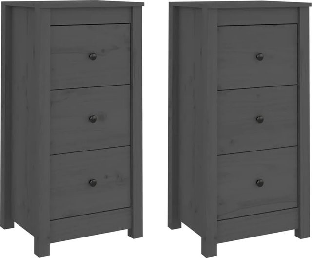 Set aus 2 Sideboards von vidaXL aus massivem Kiefernholz in Grau mit rustikaler Optik, B/T/H: 40 x 35 x 80 cm - Bild 1