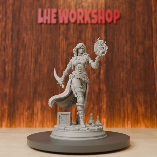 HENGSHI Weibliche Arcane Trickster Rogue Miniaturen, DND Pathfinder, 3D-Gedruckte Mini-Figur aus Harz, Grau, Einzelfigur - Bild 1