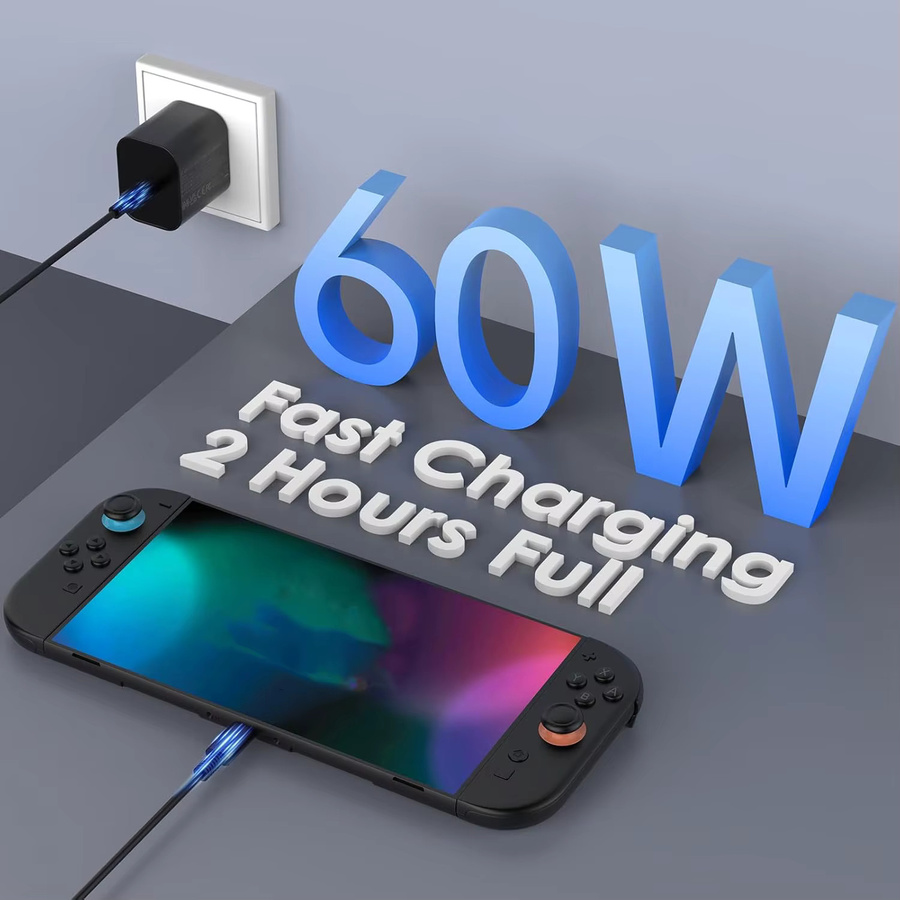 Nintendo Switch 2 60 W AC-Adapter USB-C Schnellladegerät Netzteil für TV-Modus in Schwarz - Bild 3