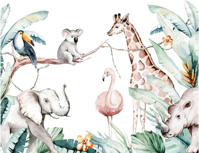 Rasch Digitaltape Bambino XIX 253313 Tiere Hellgrün, Breite: 2,5 m, Länge: 3 m - Bild 1
