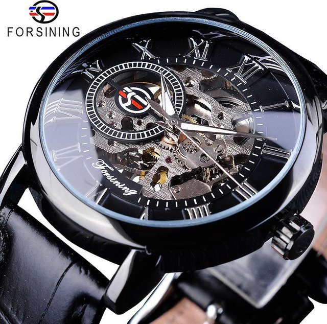 Forsining Armbanduhr, Skeleton, Handaufzug, Edelstahl, Leder, Herren - Bild 1