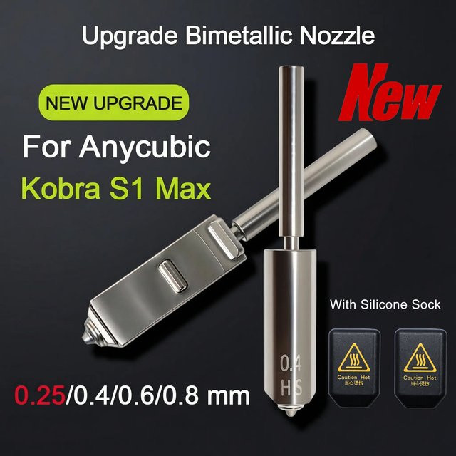 Anycubic Bimetall-Hotend Upgrade Düsen-Druckkopf-Baugruppe für Anycubic Kobra S1 Max 3D-Drucker in Silber mit Düsenoptionen 0,25mm, 0,4mm, 0,6mm und 0,8mm - Bild 1