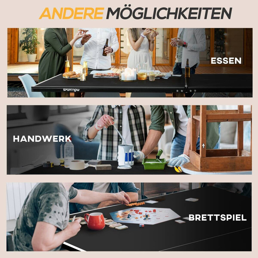 SPORTNOW Tischtennisplatte Outdoor aus Stahl, klappbar mit Rollen, Schwarz, B/T/H: 274 x 152,5 x 76 cm - Bild 3