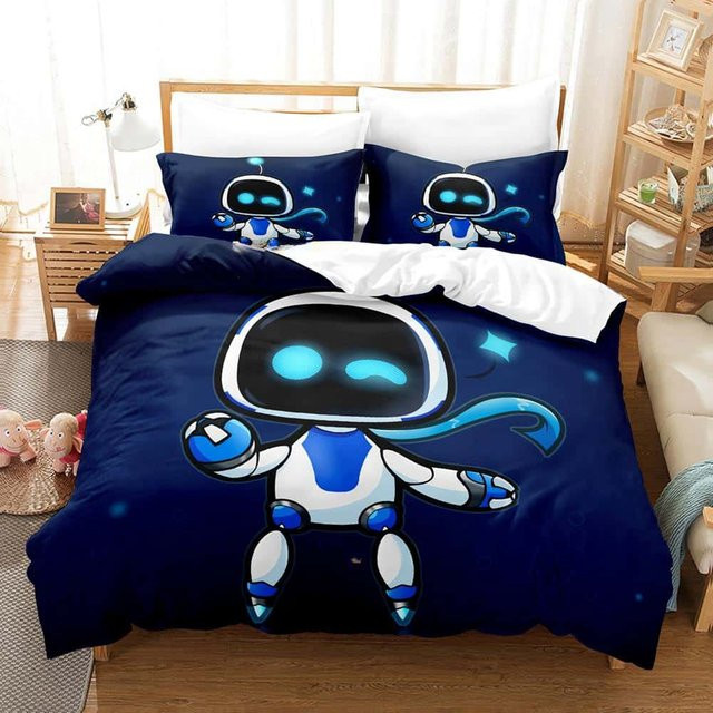 Astro Bot Bettwäsche-Set mit 3D-Anime-Print in Blau, bestehend aus Bettbezug und Kissenbezug aus Mikrofaser, B/H: 180 x 210 cm - Bild 1