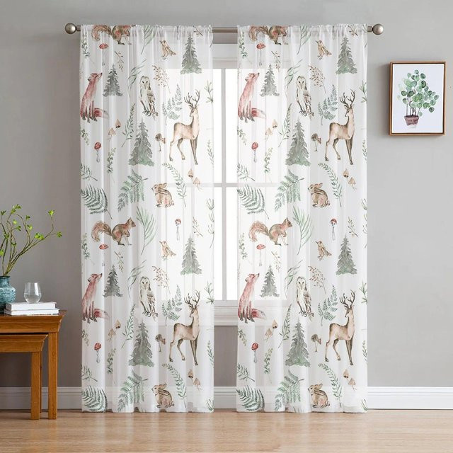 Transparente Tüllvorhänge mit Fuchs-Motiv von A Family Of Home Textiles, Weiß, Breite: 135 cm, Höhe: 274 cm - Bild 1
