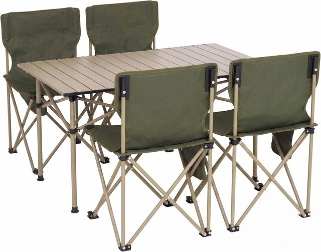 MCW Campingset Q39 mit Tisch und 4 Klappstühlen aus Metall und Stoff in Grün - Bild 2