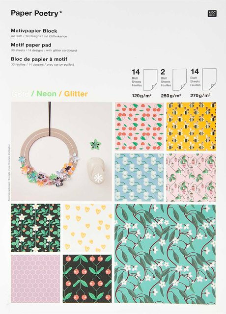 Rico Design Paper Poetry Motivpapierblock Bienen, Früchte und Blumen, Multicolor, A4, 30 Blatt - Bild 1