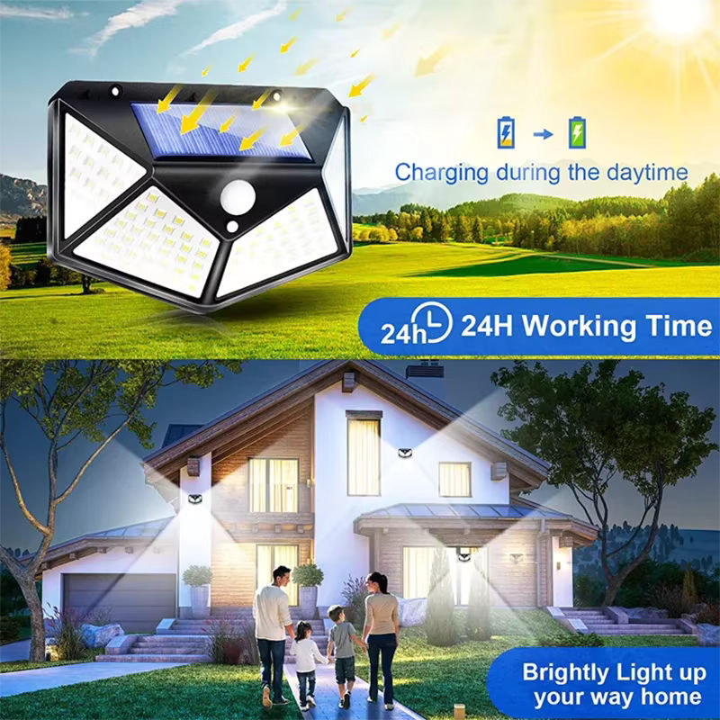 ESMARTER Solar-LED-Wandleuchten für den Außenbereich mit 100 LEDs und PIR-Bewegungsmelder in Schwarz - Bild 4