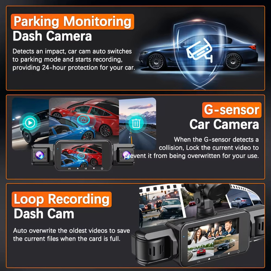 GMAIPOP 4-Kanal Dashcam mit 4K und 1080P Full HD, inklusive Nachtsicht, Schleifenaufnahme und 24H Parküberwachung, Schwarz - Bild 6