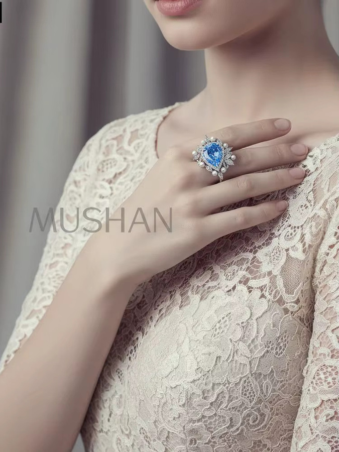MUSHAN Ring 925 Silber, Aquamarin, Zirkonia, Unisex - Bild 1