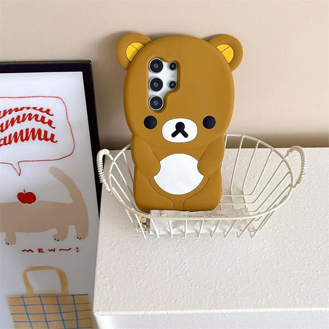 Rilakkuma Silikon Handyhülle mit Schlüsselanhänger für Samsung Galaxy S25 Ultra S24 S23 Plus S24 Ultra in Braun - Bild 1