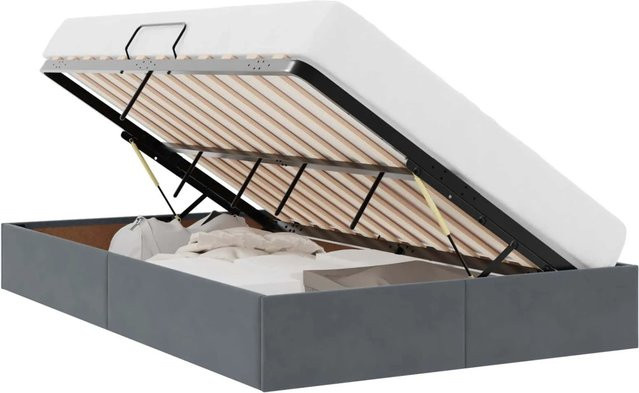 vidaXL Aufbewahrungsbett mit Kopfteil aus Samt und Metall in Dunkelgrau, B/T/H: 120 x 200 x 204 cm - Bild 1