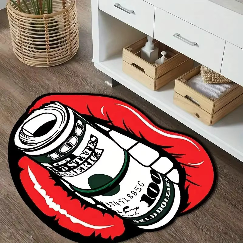 VIKAMA Lippen-Kreativteppich in Rot, ovaler und rutschfester Teppich für Badezimmer, Schlafzimmer oder Wohnzimmer, B/T: 60 x 60 cm - Bild 2