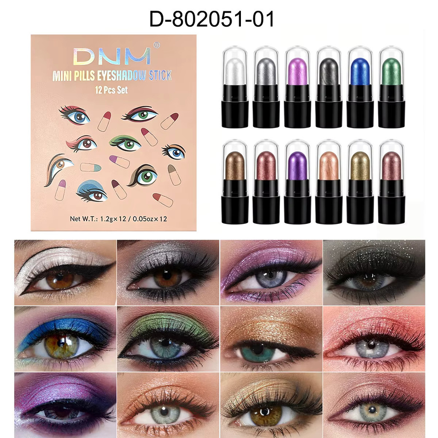 DNM Make-up-Set, 12 Kapsel-Lidschattenstifte, perlmuttartig, glänzend - Bild 4