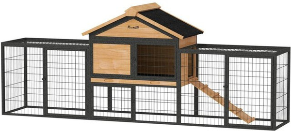 PawHut Kaninchenstall aus Holz und Metall in Gelb und Schwarz, wetterfest, B/H/L: 53 x 86 x 217 cm
