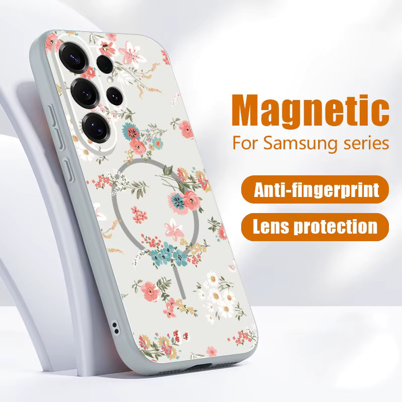 Magnetische Handyhülle mit rosa Blumenmuster für Samsung Galaxy S25 S26 Ultra S24 S23 FE A56 A37 A16 A55 A15 A36 A37 A55 Cover in Pink und Grau - Bild 4