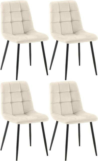 4er Set Esszimmerstühle DELUKE FIGAD aus Samt in Creme mit Steppmuster, B/T/H: 45 x 55 x 84 cm - Bild 1