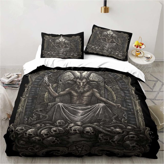 Bettwäsche-Set Baphomet Satan Dämon Horror Design von Your Warm Home, Farbe Schwarz, B/H: 140 x 210 cm - Bild 1
