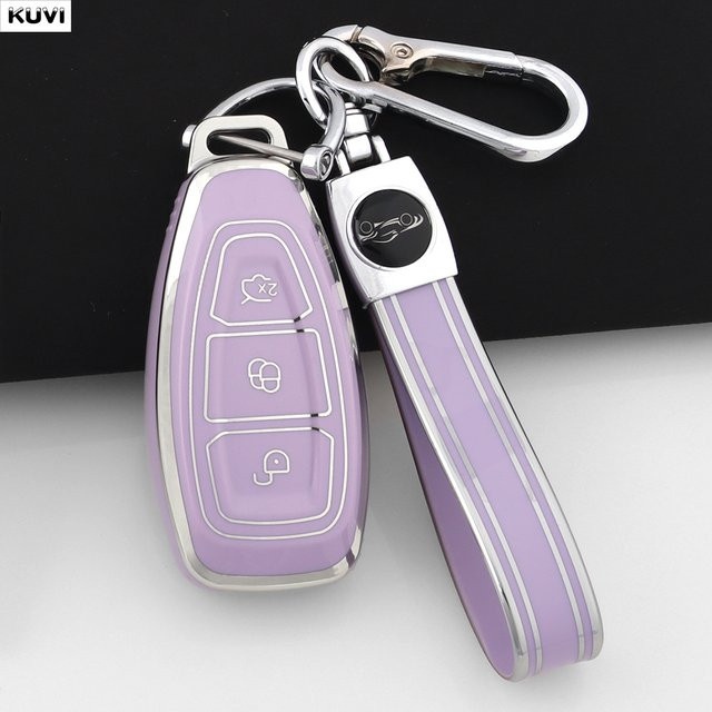 Kuvi TPU Auto Smart Key Schutzhülle für Ford Focus, Mondeo, Fiesta, Kuga, Ecosport in Lila - Bild 1