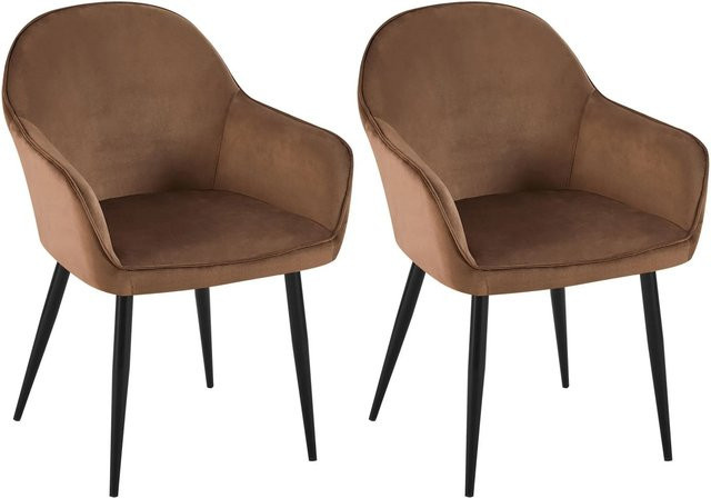 2er Set DELUKE GENIM Esszimmerstühle aus Samt in Braun, B/T/H: 60 x 60 x 84 cm - Bild 1