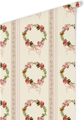 K&L Wall Art Vintage Vliestapete mit Rosenkranz gestreiften Rosen in Mehrfarbig, matt - Bild 1