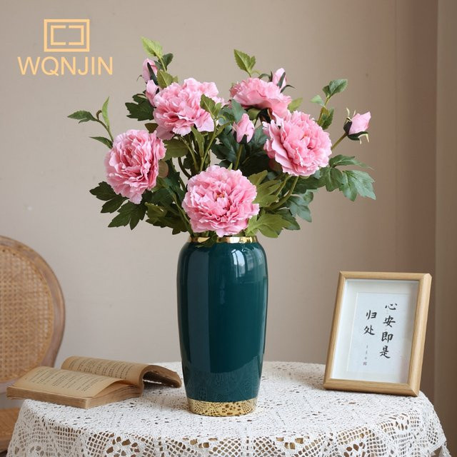 WQNJIN Künstliche Pfingstrose in Weiß mit 2 Köpfen, 69 cm lang, dekorative Blumen für Hochzeit und Tischdekoration - Bild 1