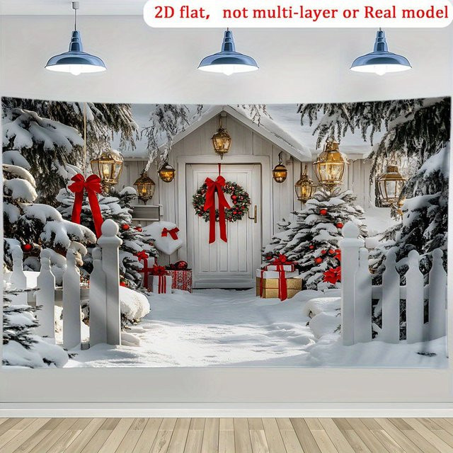 VIKAMA Winter Wonderland Weihnachtsbanner mit Snowy Cottage Szene im nordischen Stil als Weihnachtsdekoration und Fotohintergrund - Bild 1