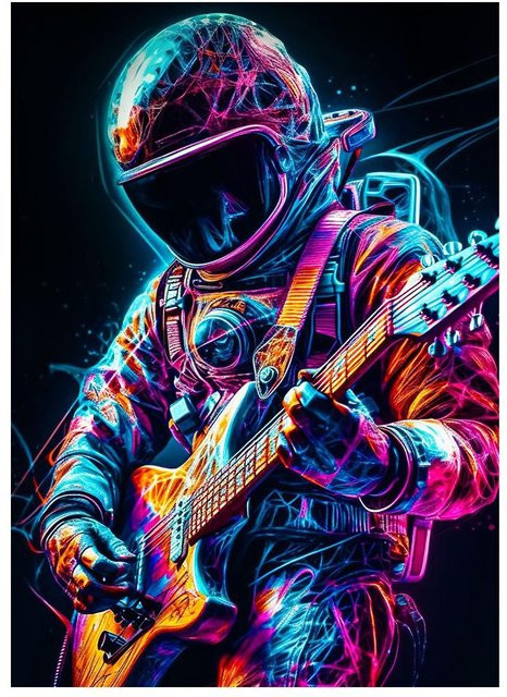 PanitingArt Astronaut Doodle Musik Street Art Leinwandbild, moderne Wanddekoration für Wohnzimmer und Schlafzimmer, Farbe: Bunt/Weiß, Breite: 50 cm, Höhe: 70 cm - Bild 1