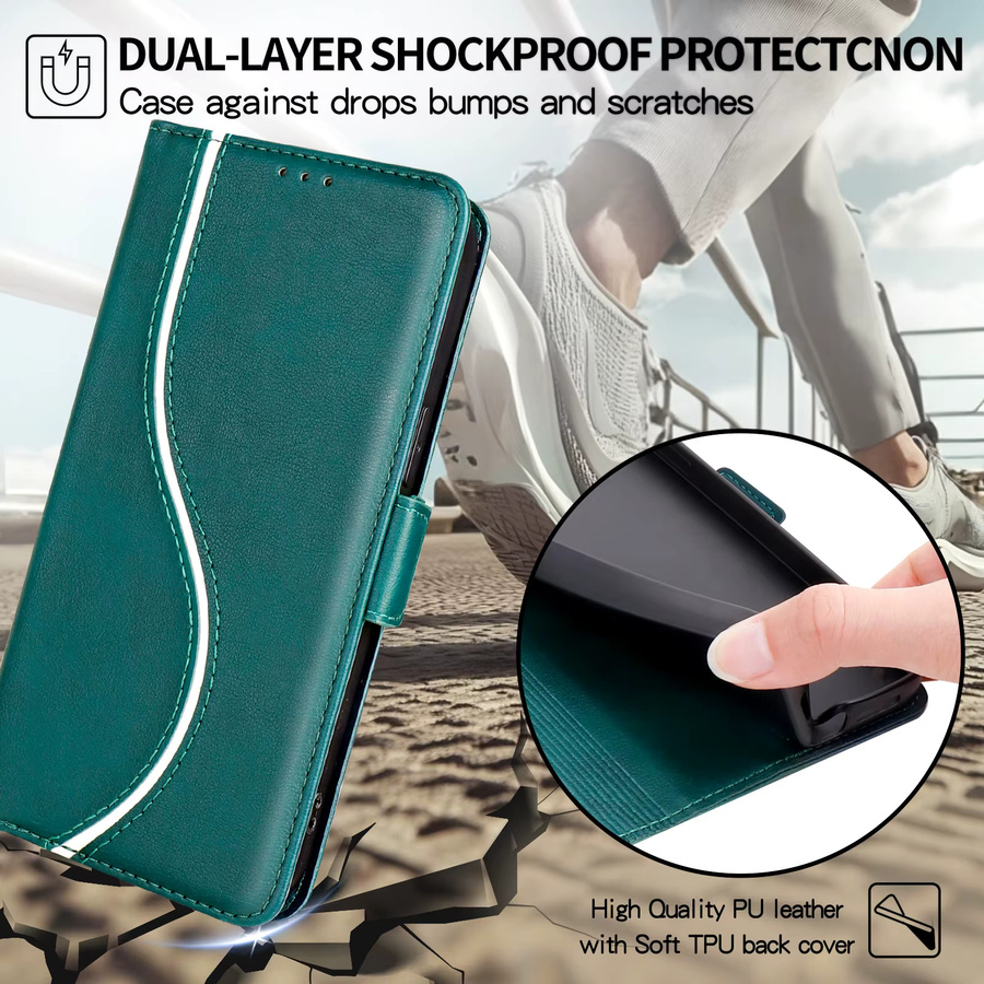 HKNR Leder Telefon Brieftasche als Flip-Cover für iPhone mit Kartenfach und Standfunktion in Blau - Bild 5