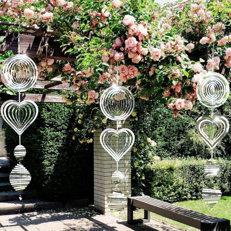 Windspiel Water Loquat Vogelabwehr aus Edelstahl in Silber als rotierender reflektierender Spinner zur wetterfesten Gartendekoration und zum Schutz von Feldfrüchten - Bild 3