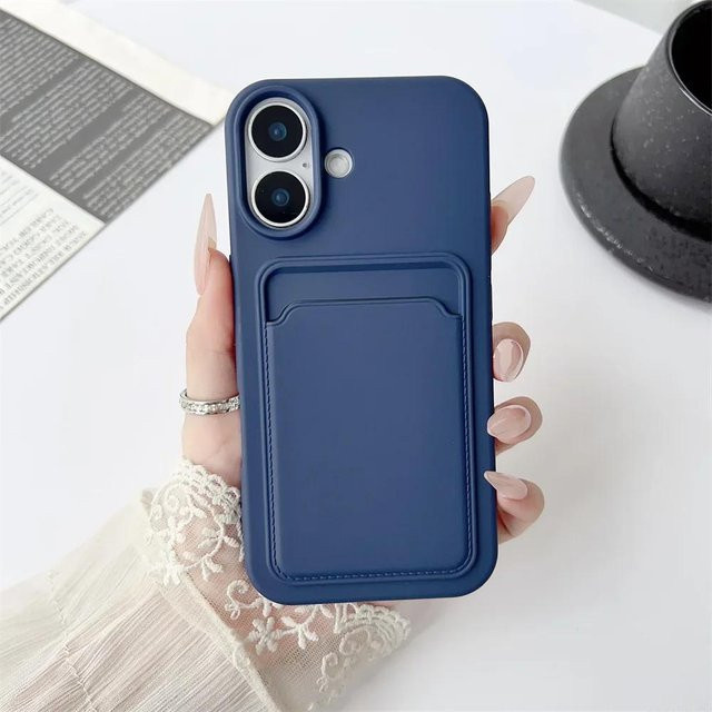 Stoßfeste Flüssig-Weichsilikon Geldbörse Hülle mit Kartenhalter für Apple iPhone 17 16 15 14 13 12 11 Pro Max - Bild 1