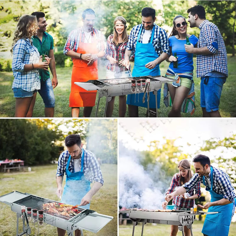 Tragbarer Holzkohlegrill aus Edelstahl in Silber mit antihaftbeschichteter Pfanne und verstellbarer Belüftung, B/T/H: 30,0 x 75,0 x 122,0 cm - Bild 6