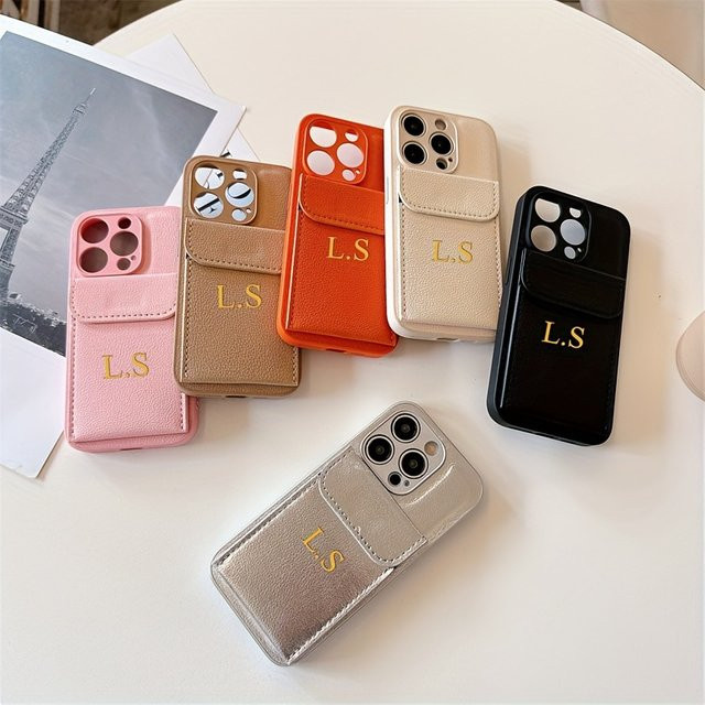 YLUOYI Personalisierte Litschi Leder Softcase Handyhülle mit Kartenfach für iPhone 16 15 14 13 12 11 Pro Max Plus in Schwarz - Bild 1