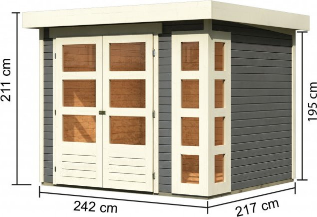 Gartenhaus KARIBU aus nordischer Fichte in Grau mit Flachdach B/T/H: 242 x 217 x 211 cm - Bild 1