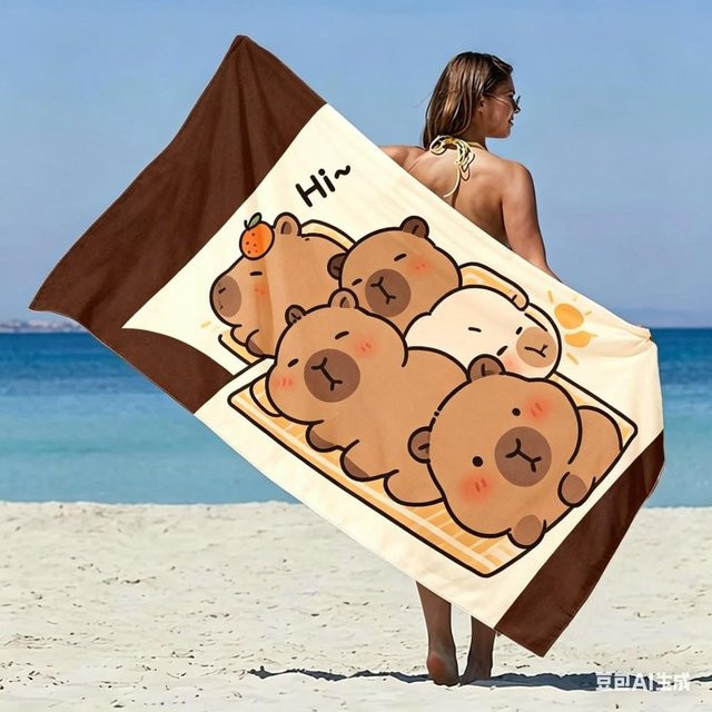 Strandtuch Capybara mit Sonnenbrille von JMG Household Supplies, Mikrofaser Badetuch in Braun, B/H: 50 x 100 cm - Bild 1