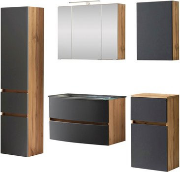 HELD MÖBEL Waschtisch-Set KOPENHAGEN in Grau, 8-teilig, modern mit LED-Beleuchtung und Soft-Close-Türen, B/T/H: 180 x 40 x 35 cm - Bild 1