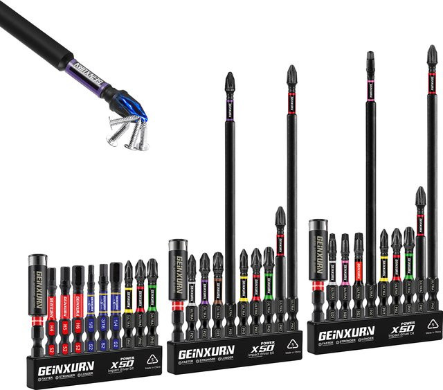 Geinxurn Mixed Impact Robustes Schraubendreher-Power-Bit-Set aus S2-Stahl mit Bithalter und Aufbewahrungsorganisator - Bild 1