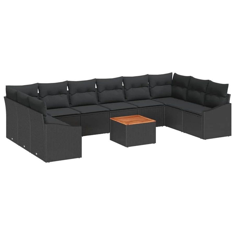 vidaXL Garten-Sofa-Set aus Poly Rattan mit Kissen, 11-teilig, Schwarz - Bild 2