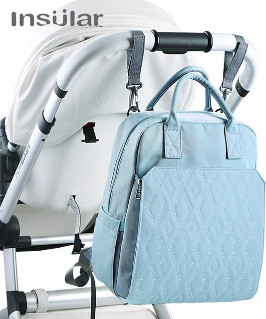 Multifunktionaler Baby Windeltaschen Rucksack aus wasserdichtem Material in Pink oder Blau für die Reise und Kinderwagenbefestigung - Bild 1