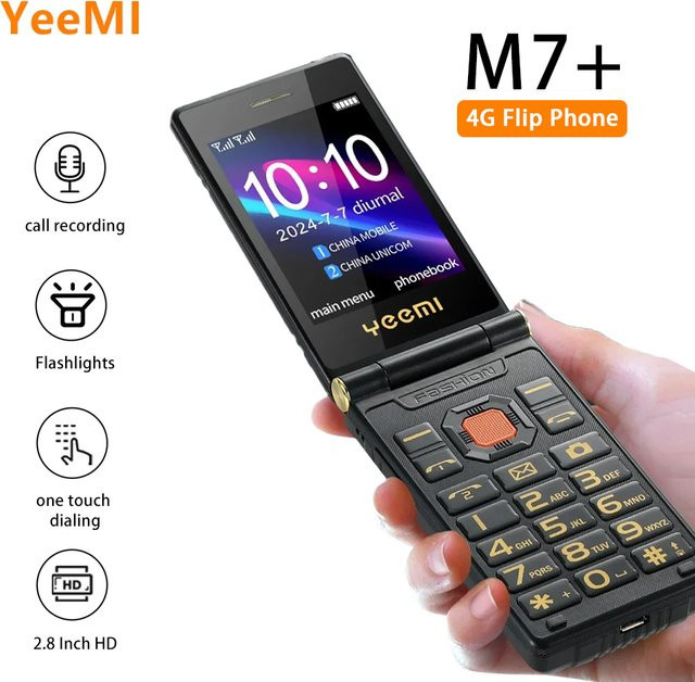 YeeMI M7+ Klapphandy in Schwarz mit 4G, Dual-SIM, Dual-Screen und 6800 mAh Akku - Bild 1