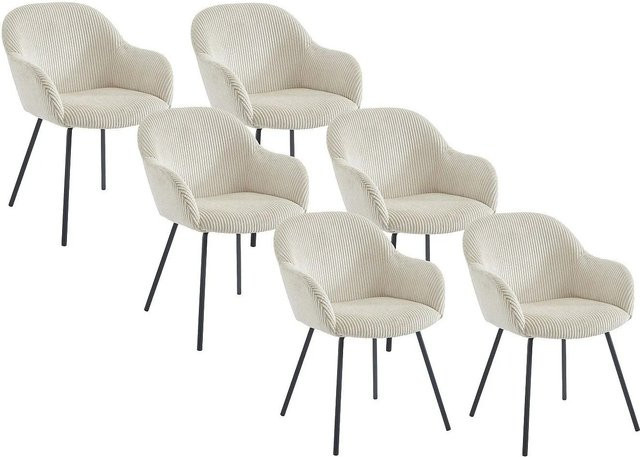 Vente-unique Stuhl Marenzia in Beige mit Armlehnen und Cord-Sitzfläche - Bild 1