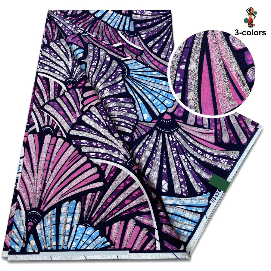 YISONG Ankara Pagne Stoff aus 100 % Baumwolle mit Golddruck in Gold und Multicolour - Bild 1