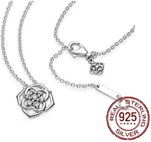 Halskette 925 Silber, Zirkonia, Blütenförmig, Damen, 45 cm - Bild 1